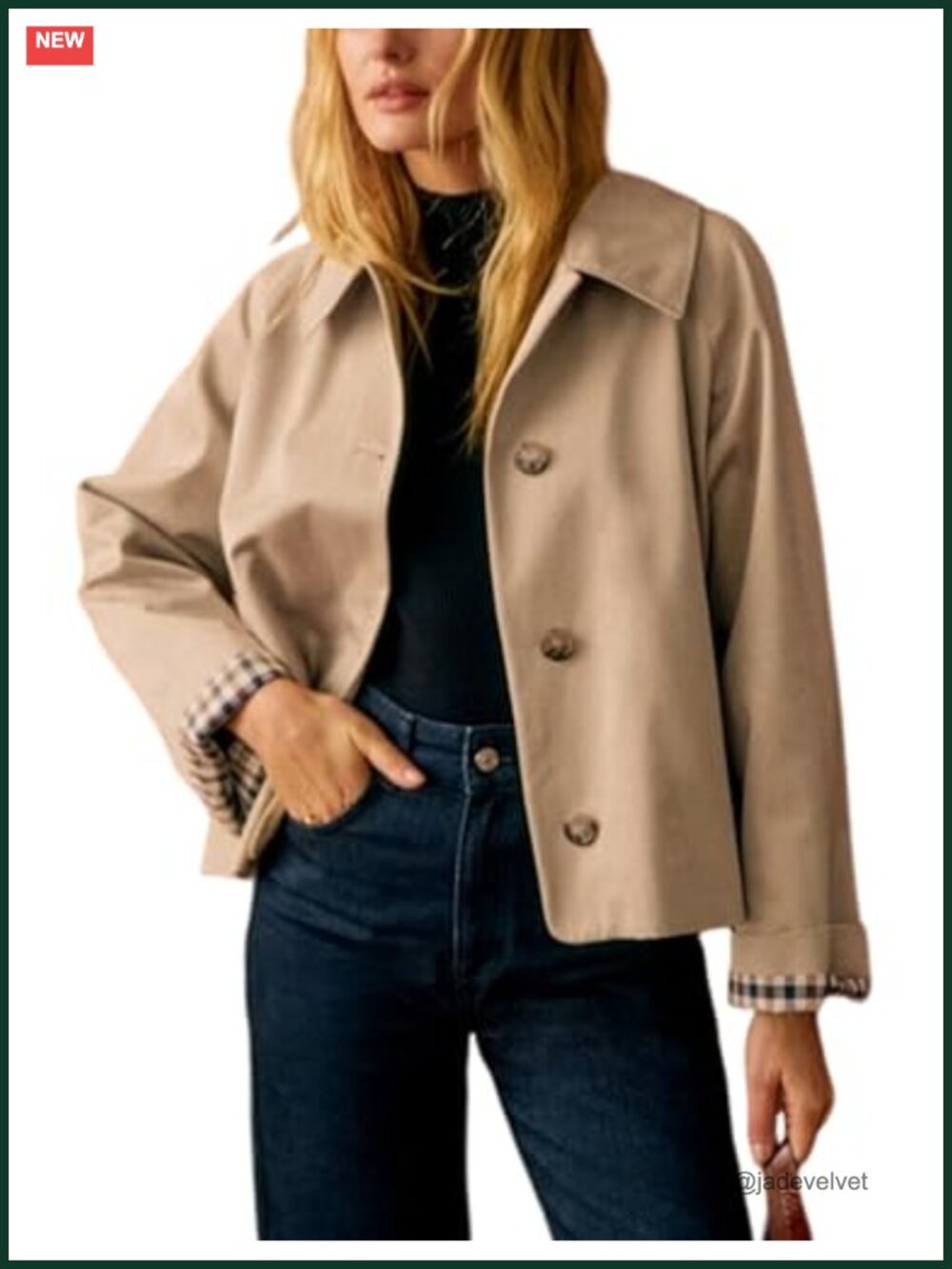 Women Oversize Trench Coat Plaid Lining Lapel Button Down Casual Crop Jacket